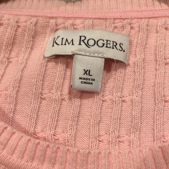 Kim Rogers - XL - Pink with Gray Stripe Small Cable -Cotton Sweater - Picture 3 of 6